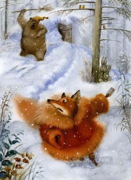 Funny Pets Painting - fairy tales bear chase fox facetious humor pet